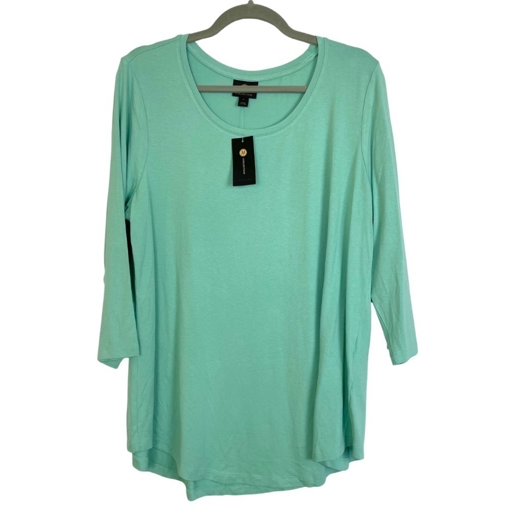 NWT - 3/4 Sleeve Scoop Neck Casual Drape Top in Jade Isle Turquoise